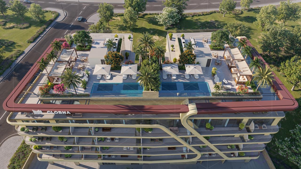 Globna rooftop pool and amenity deck render
